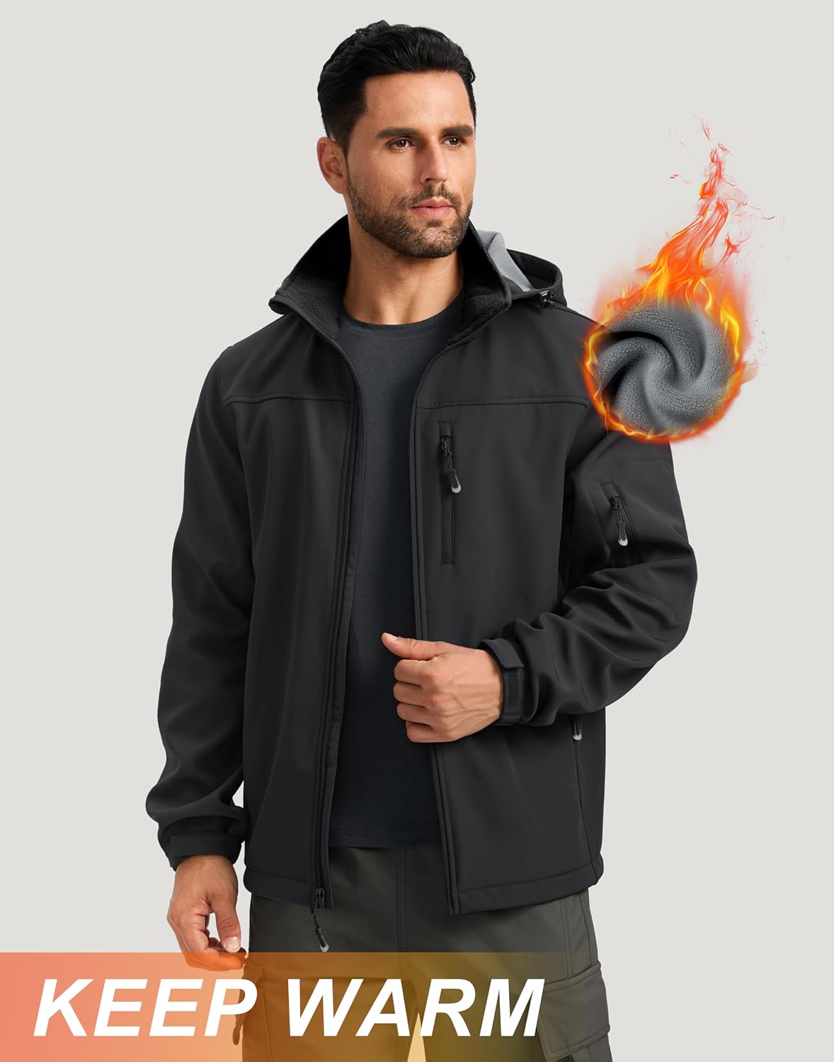 Pudolla Men's Softshell Jacket Hooded Fleece Lined Coats for Outdoor Work