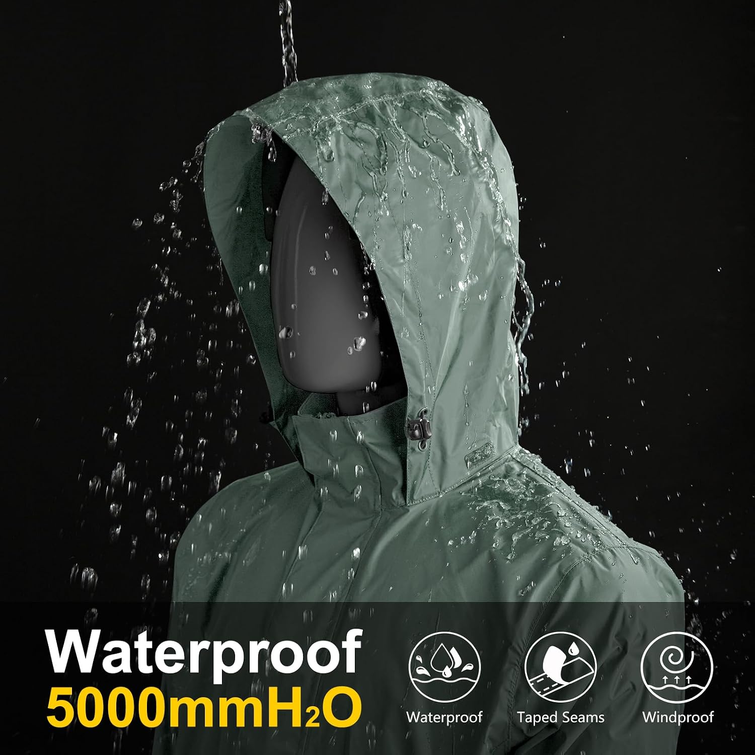 33,000ft Men's Packable Rain Jacket Lightweight Waterproof Golf Raincoat