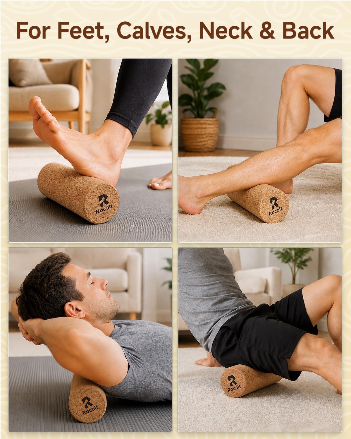 Rocalt Cork Roller, Firm Foam Roller Alternative for Massage, 12 x 4 in