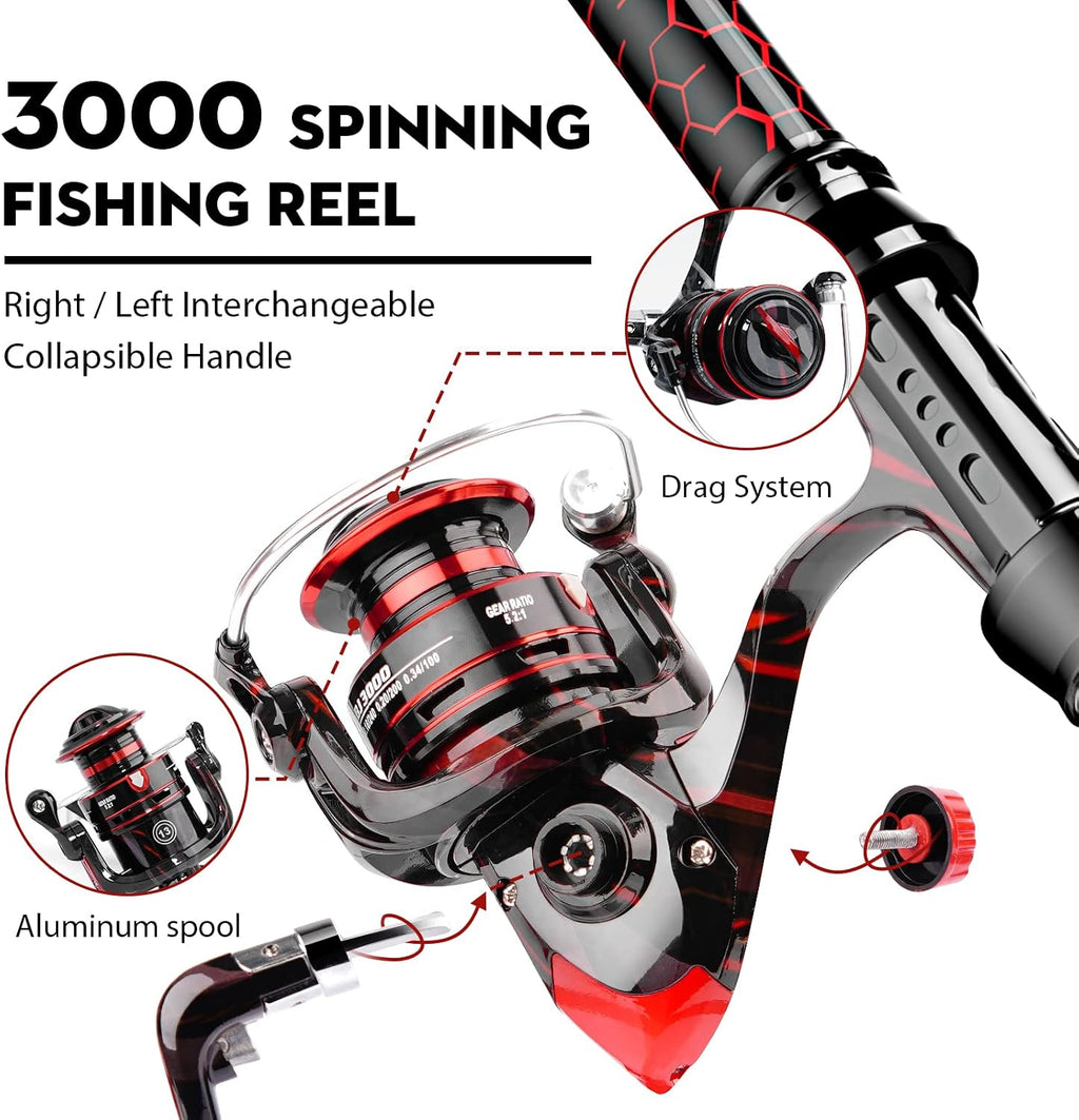 QudraKast Fishing Rod and Reel Combos, Carbon Fiber Telescopic Fishing Pole