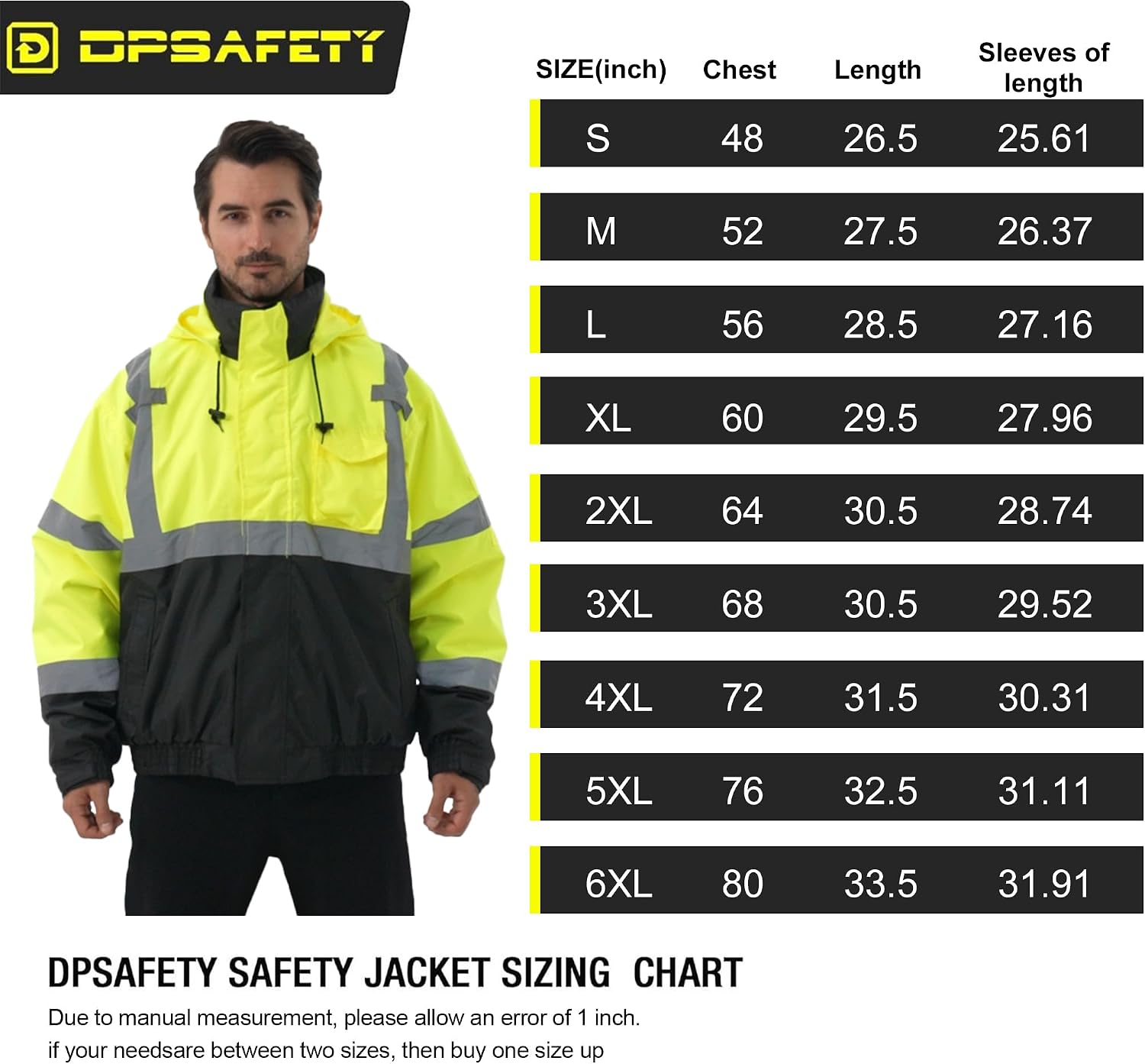 3 in 1 Safety jacket,Reflective high Visibility Hooded jacket,Hi Vis Bomber Jacket shell and fleece lining,Waterproof,ANSI Class 3 Black Bottom Lime,2XL