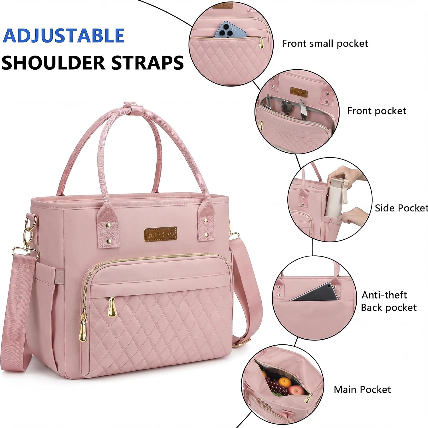 MIYCOO Insulated Lunch Bag Women, Large Tote Lunch Box for Work, 18L