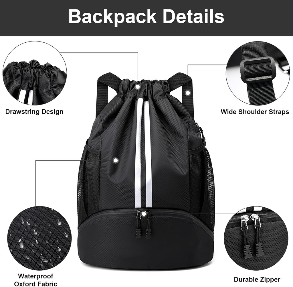 Hoedia Sports Drawstring Backpack - Swim Gym Bag for Women and Men
