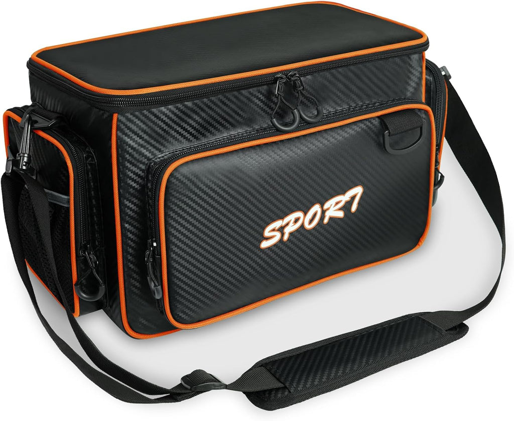 AUMTISC Fishing Tackle Bags for 3500/3600 Trays, Expandable Tackle Box Organizer Gear Storage Bag, with Rod Holders, Detachable Shoulder Strap, Freshwater or Saltwater Fishing Accessories Bags