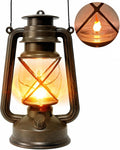 Vintage Lantern LED Outdoor Battery Powered Lanterns with Dancing Flame Wick Waterproof Camping Lamp Non-Solar Hanging Lantern Lights Landscape Decor for Indoor/Outdoor Use- Bronze Color