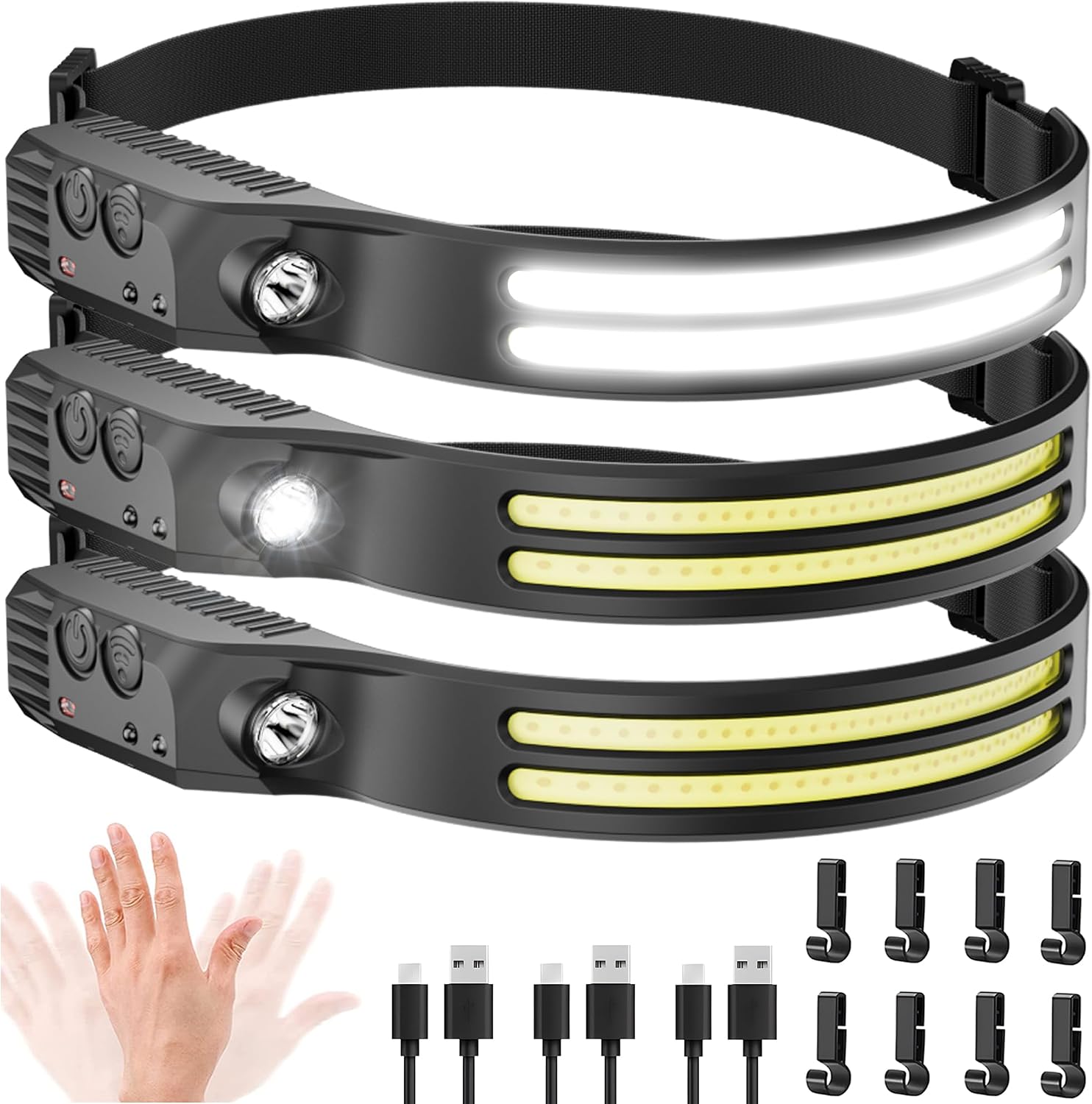 Beccason 2PCS Headlamp Flashlight, 230° Head Lamps LED Rechargeable Camping