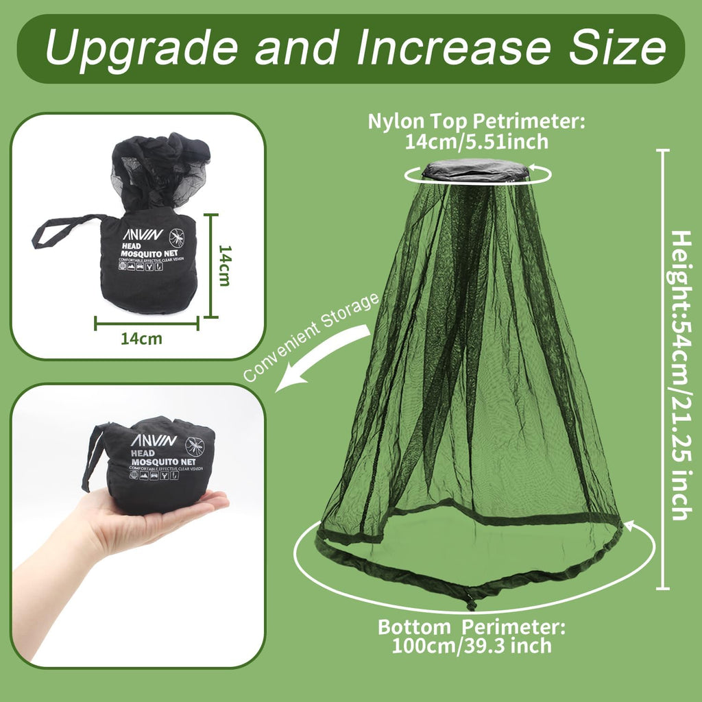 Anvin Mosquito Head Net Bug Hood for Fishing, Camping, Gardening Hat-Compatible Insect Shield Breathable Mesh Face Cover from No See Ums, Insects, Bugs(3 Pack, Upgraded One-piece Design, Black)