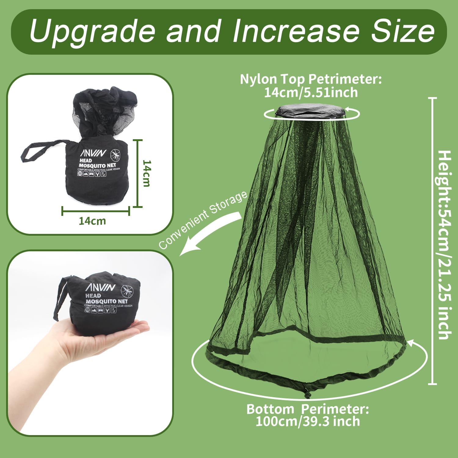 Anvin Mosquito Head Net Bug Hood for Fishing, Camping, Gardening Hat-Compatible Insect Shield Breathable Mesh Face Cover from No See Ums, Insects, Bugs(3 Pack, Upgraded One-piece Design, Black)