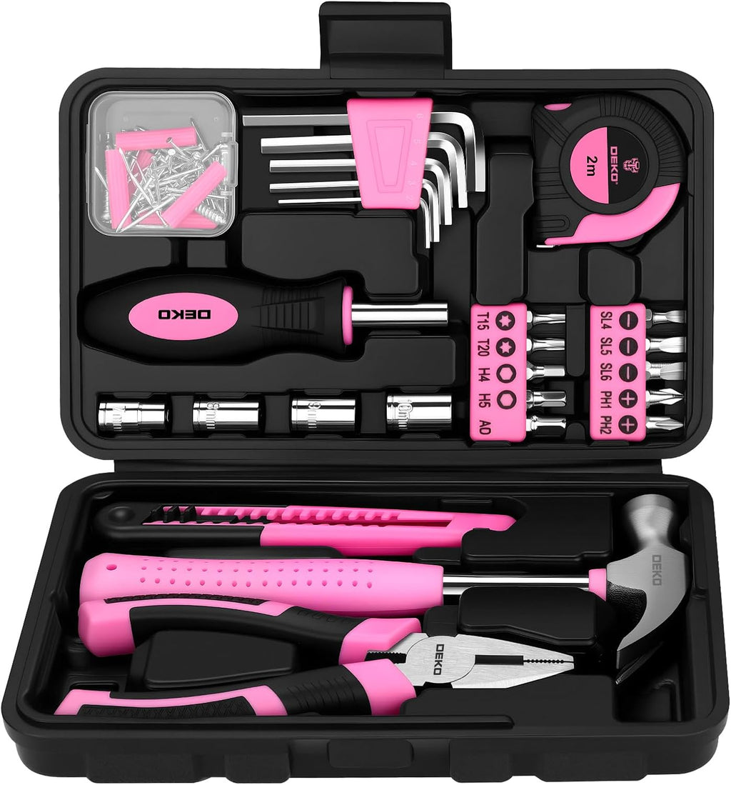 DEKOPRO 94 Piece Pink Tool Set, Household DIY Tool Kit for Women with Storage Toolbox, Small Basic Hand Tool Box Set for Home Repair, DIY, Apartment, Office