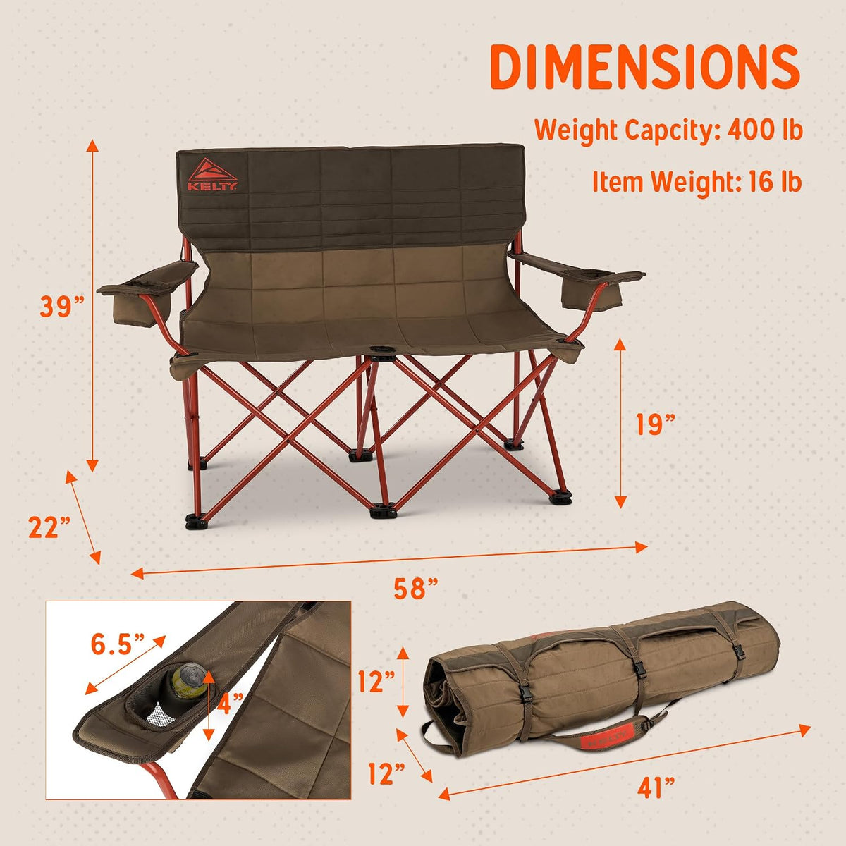 Kelty Loveseat 2 Person Folding Camping Chair (Regular Height/Bungee)