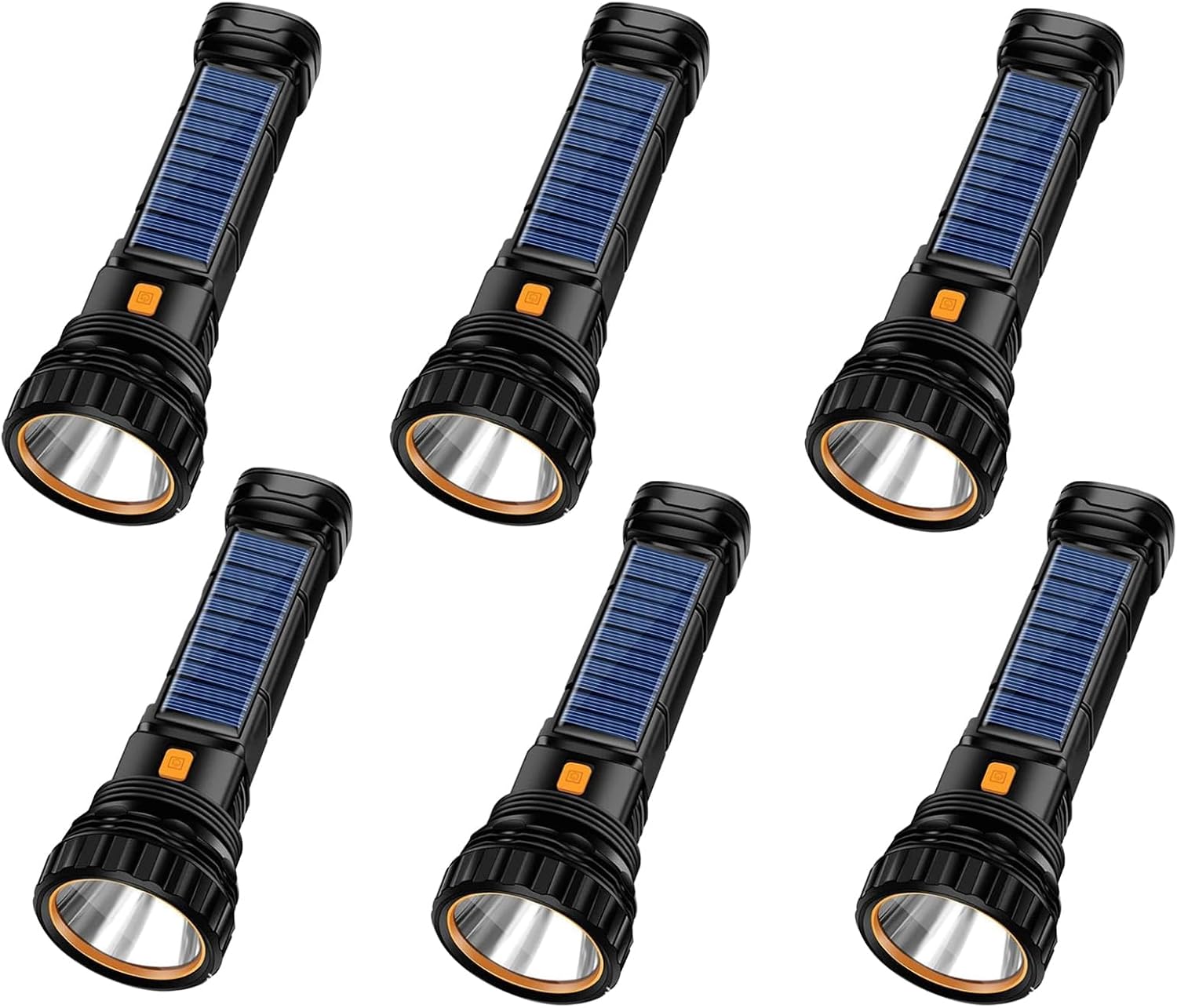 E-SHIDAI 4pcs Solar/Rechargeable Multi Function 1000 Lumens LED Flashlight, with Emergency Strobe Light and 1200 Mah Battery, Emergency Power Supply and USB Charging Cable, Fast Charging (4PC)