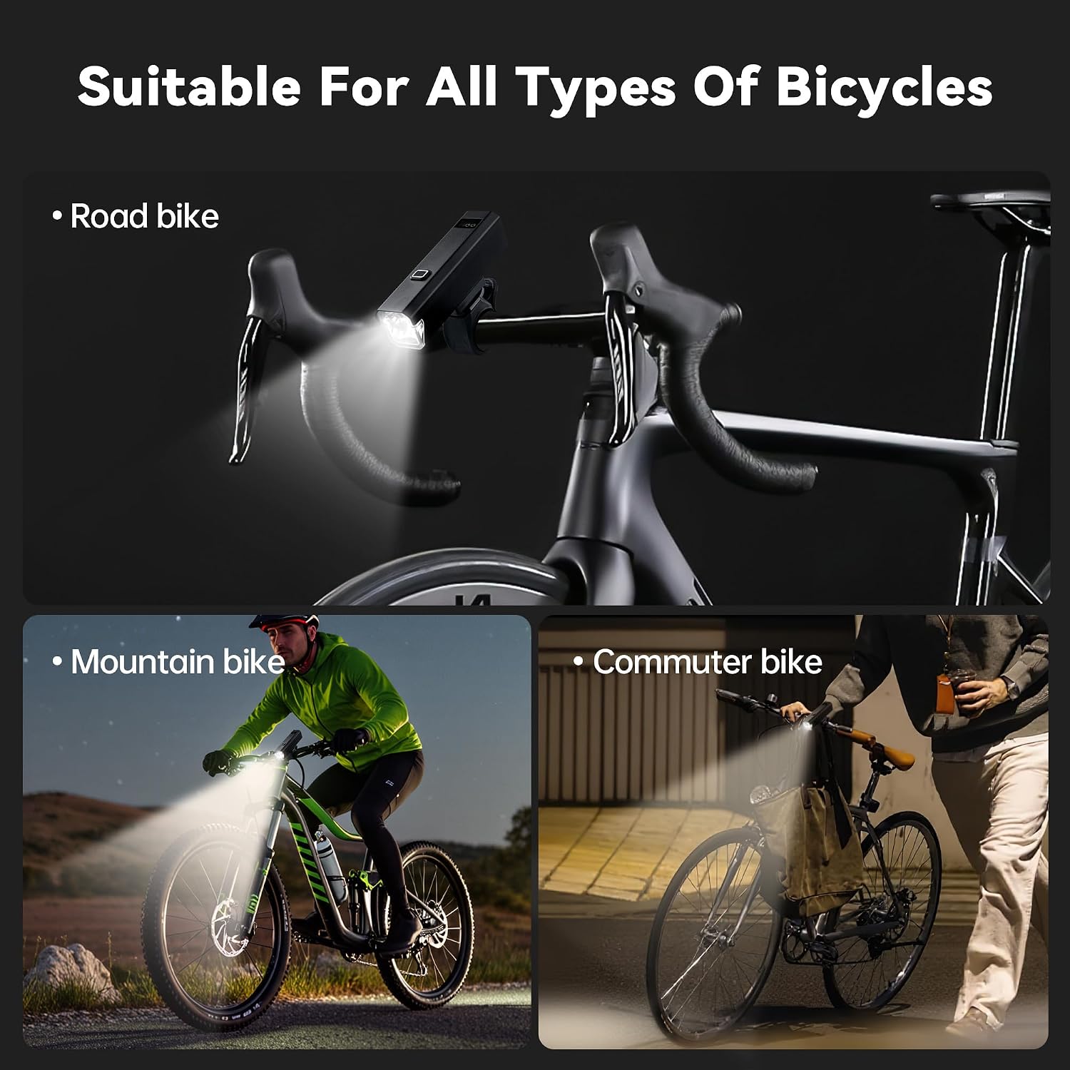 2 Packs Bike Light Set Super Bright Focus Adjustable Front Headlight and Rear LED Mountain Bicycle Light, Mount Included JB866