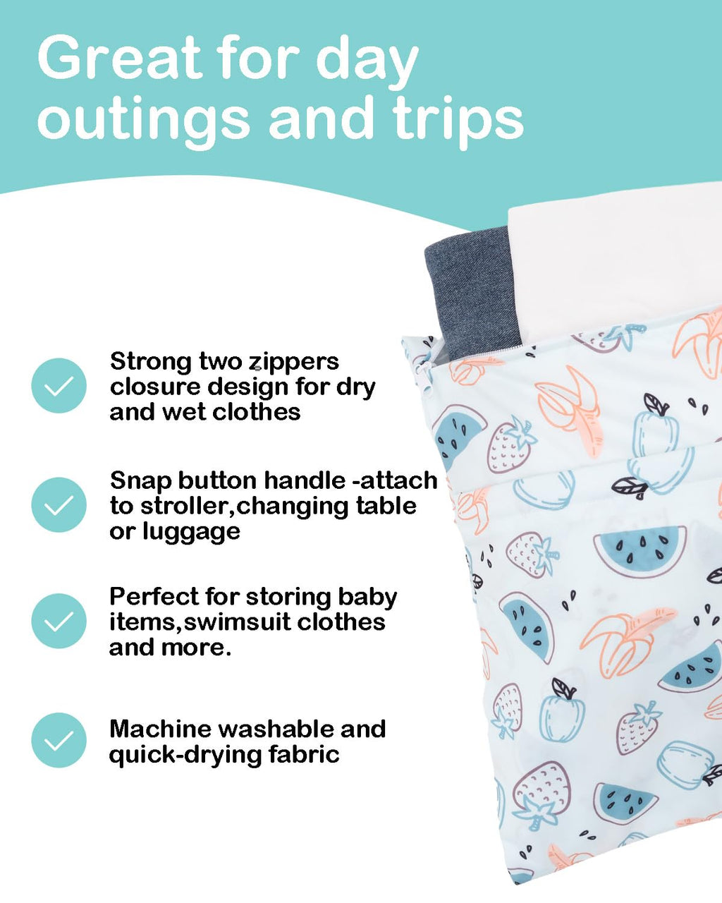 ALVA ALVABABY 2pcs Waterproof Wet Dry Bags,Reusable with Two Zippered Pockets,Baby Cloth Diaper,Travel,Beach,Pool,Daycare,Soiled Baby Items,Yoga Gym Bag,Swimsuits or Wet Clothes 2LW04