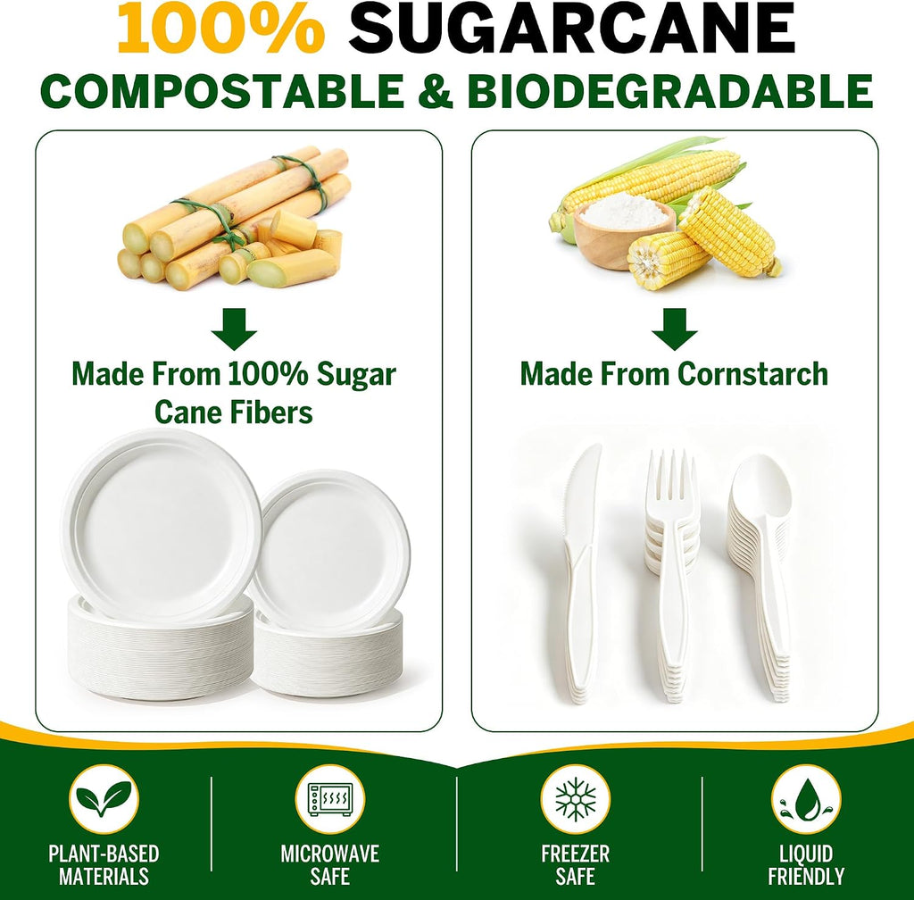 250PCS Disposable Paper Plates Set and Utensils, 9 and 7inch Plates