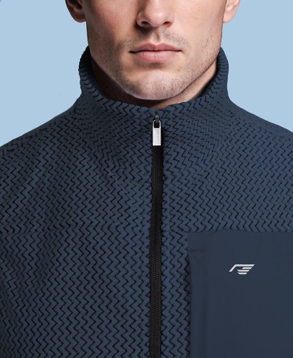 Mens Fleece Vest Mock Neck Full Zip Textured Sleeveless Jacket with Zippered Chest Pocket Active Fit Hiking Golf Top