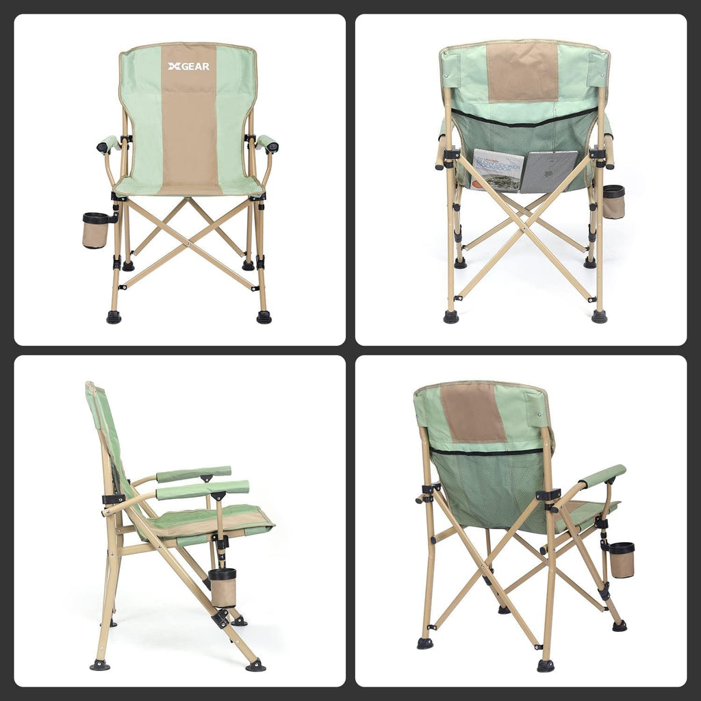 XGEAR 330LB Heavy Duty High Back Hard Arm Camping Chair with Cup Holder