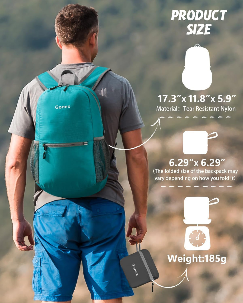 Gonex Packable Daypack Backpack 20L Lightweight Foldable Travel Bag