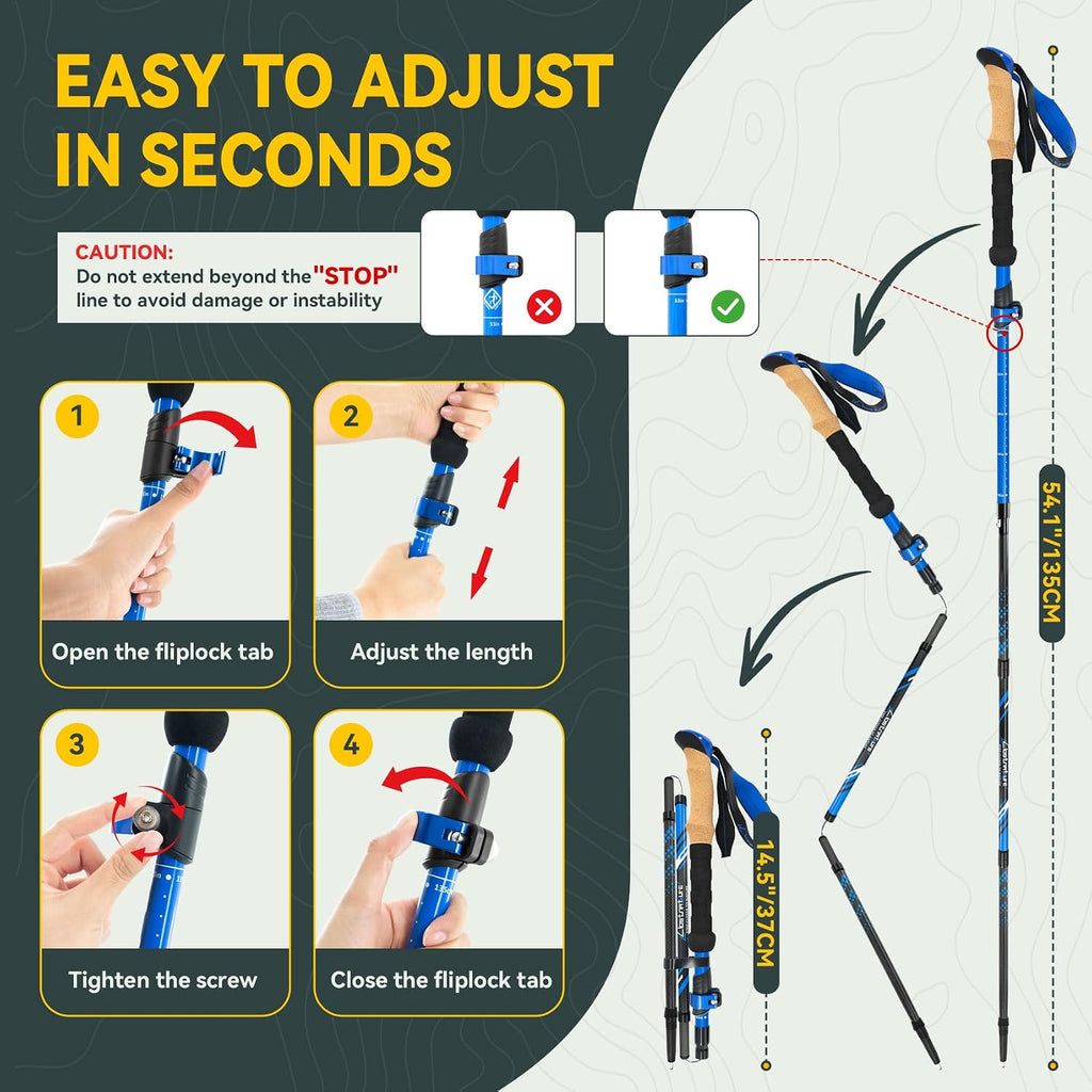 Clostnature Carbon Fiber Collapsible Trekking Poles for Hiking, Walking