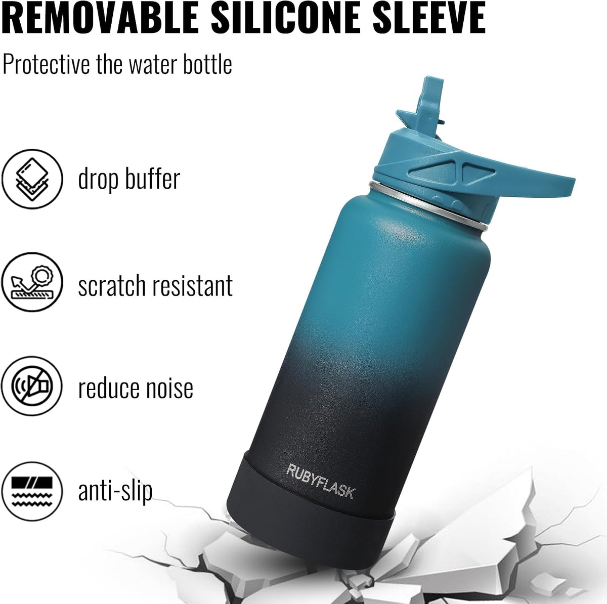 RUBYFLASK 32oz Insulated Water Bottle with Straw, Stainless Steel Metal Vacuum Water Flask, Large Thermal Water bottle with Leakproof 3 Lids for Travel, Camping, Gym Sports Armygreen