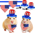 4 Pcs Pet Independence Day Costume 4th of July Guinea Pig Hat and Bandana Uncle Sam Rabbit Hat American Flag Small Animals Hat Bandana Triangle Bib Scarf with Stars and Stripes Pattern (S)