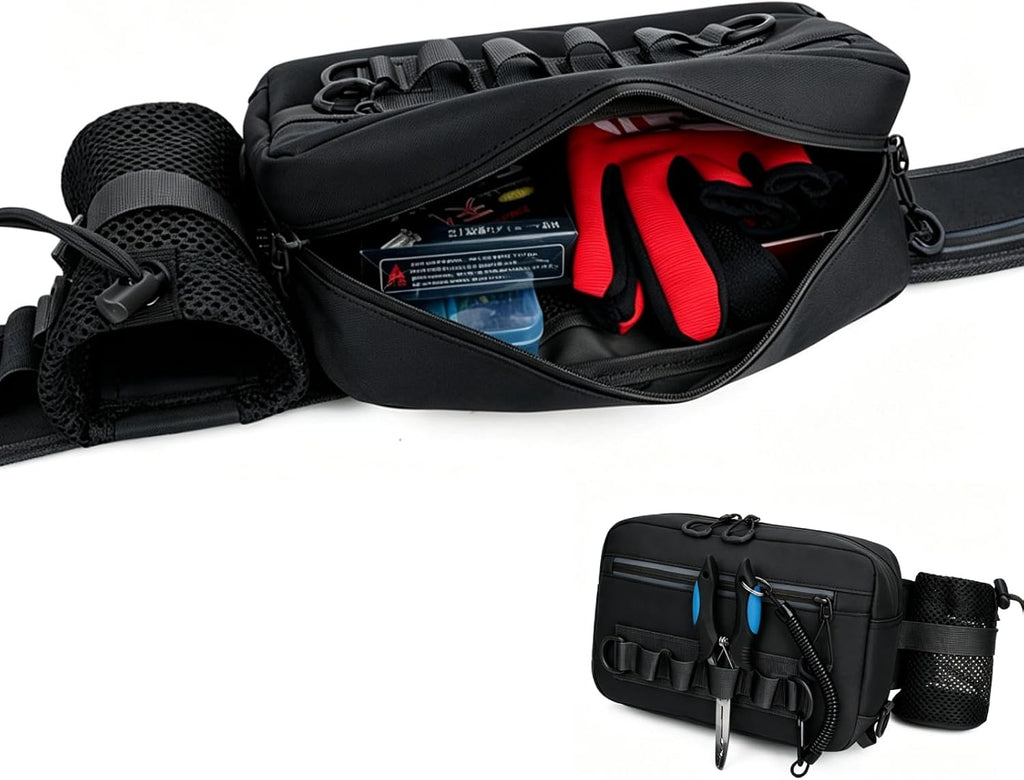 Fishing Waist Pack with Rod Holder, Waterproof Tackle Fanny Pack