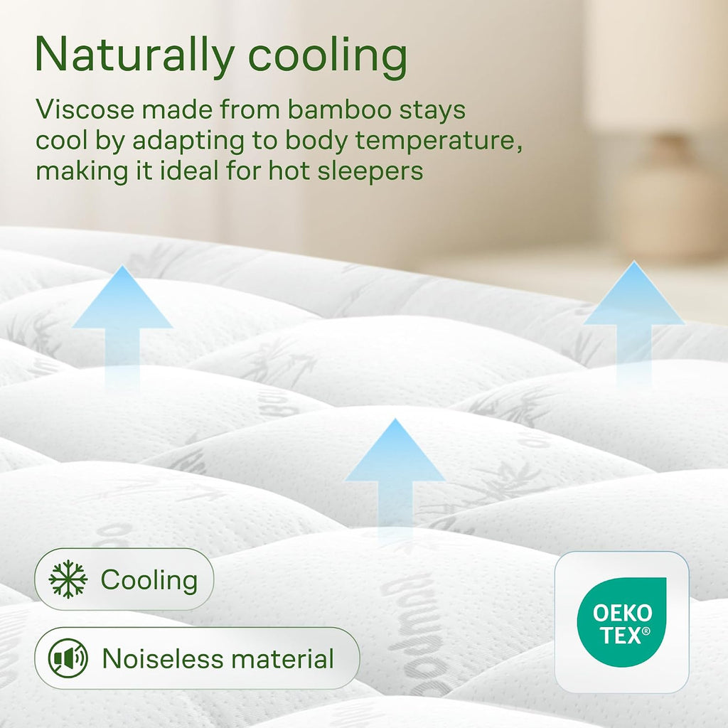 Ultra Soft Full Size Mattress Topper - Viscose Made from Bamboo Pillow Top Mattress Pad for Back Pain Relief - Naturally Cooling for Hot Sleepers, White