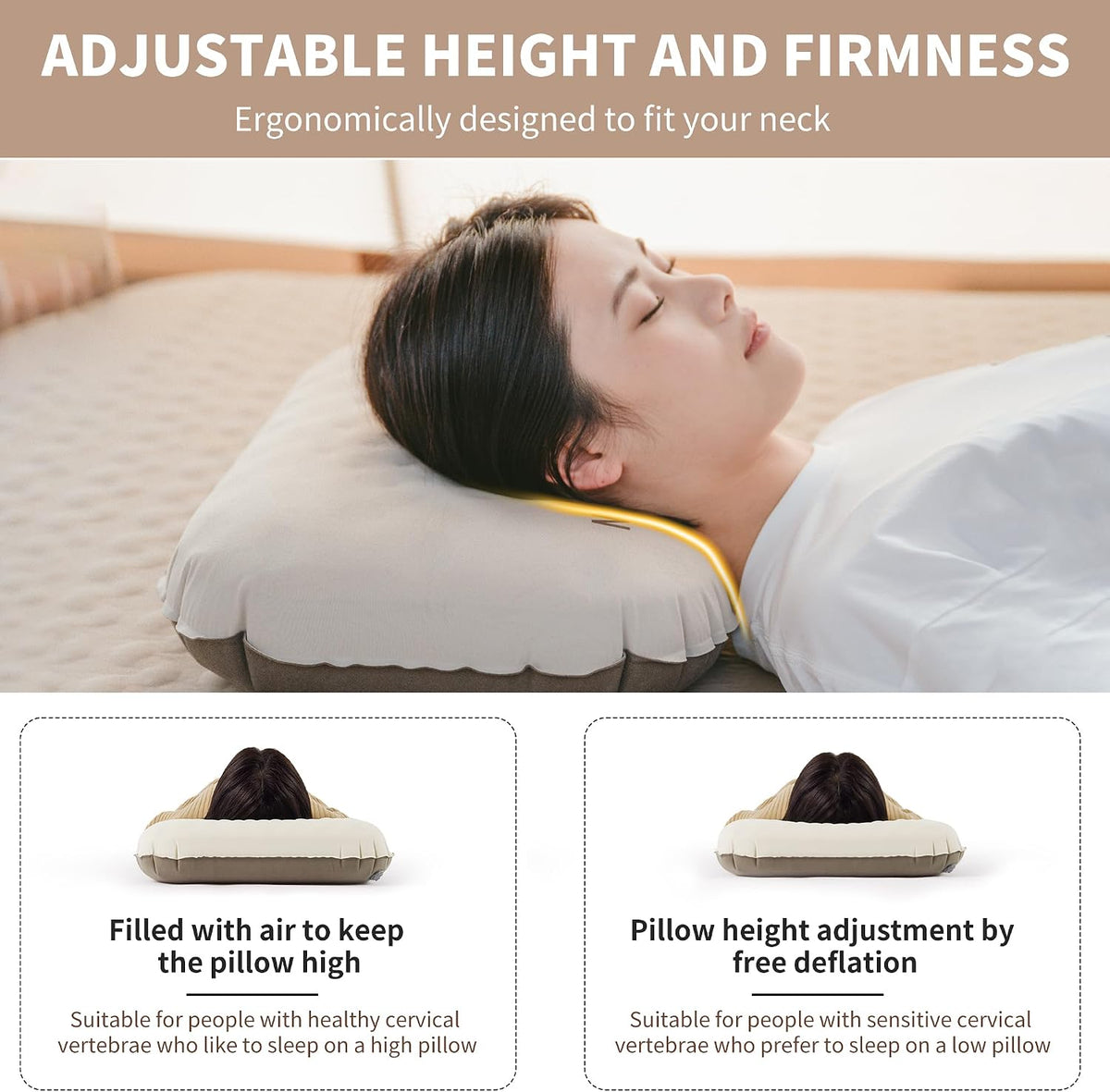 Naturehike 5.7oz Ultralight Inflatable Foam Bed Pillow, Adjustable Firmness Ergonomic Camping Pillows for Travel, Hiking, Backpacking, Home, 2024 Asia Outdoor Gear Awards