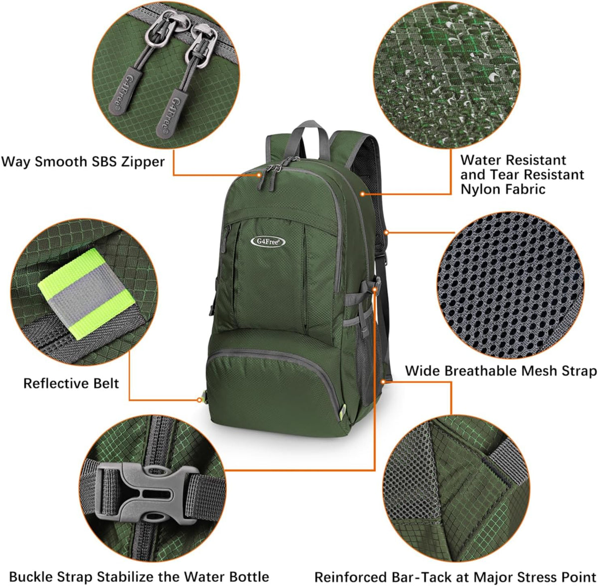 G4Free 40L Lightweight Packable Hiking Backpack, Waterproof Travel Daypack