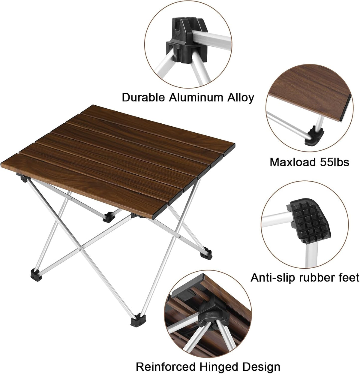 Tesouro Camping Table with Aluminum Table Top, Folding Beach Table Easy to Carry, Prefect for Outdoor, Picnic, BBQ, Cooking, Festival, Beach, Home Use