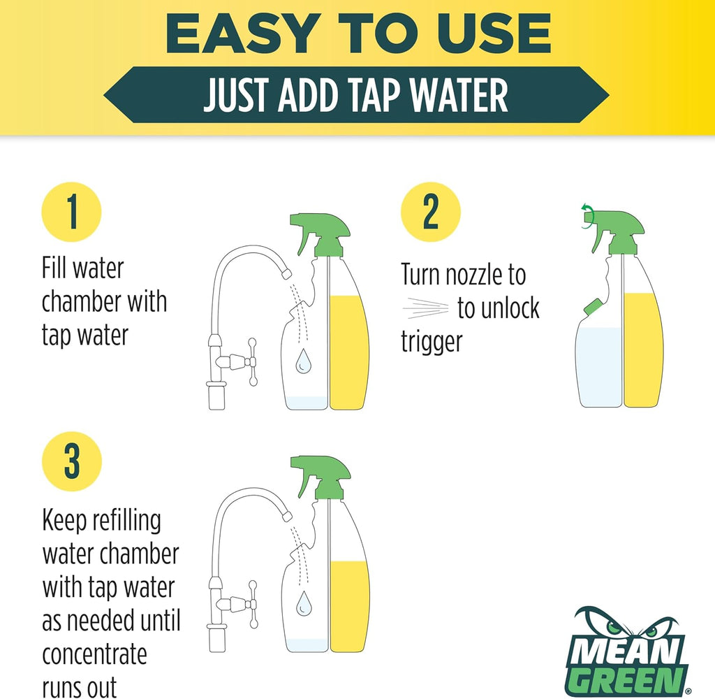 Mean Green Ultra Powered Refillable Cleaner Concentrate Variety 3 Pack – Multi-Purpose Citrus & Green Tea, Bathroom Tropical Breeze, Glass Fresh – 14.3 fl oz Each