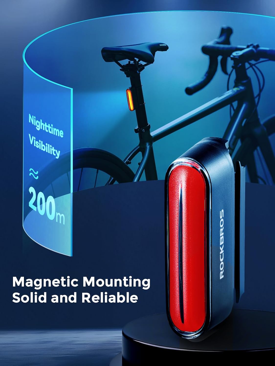 ROCKBROS Magnetic Bike Tail Light,Rechargeable,IPX6 Waterproof,7 Modes