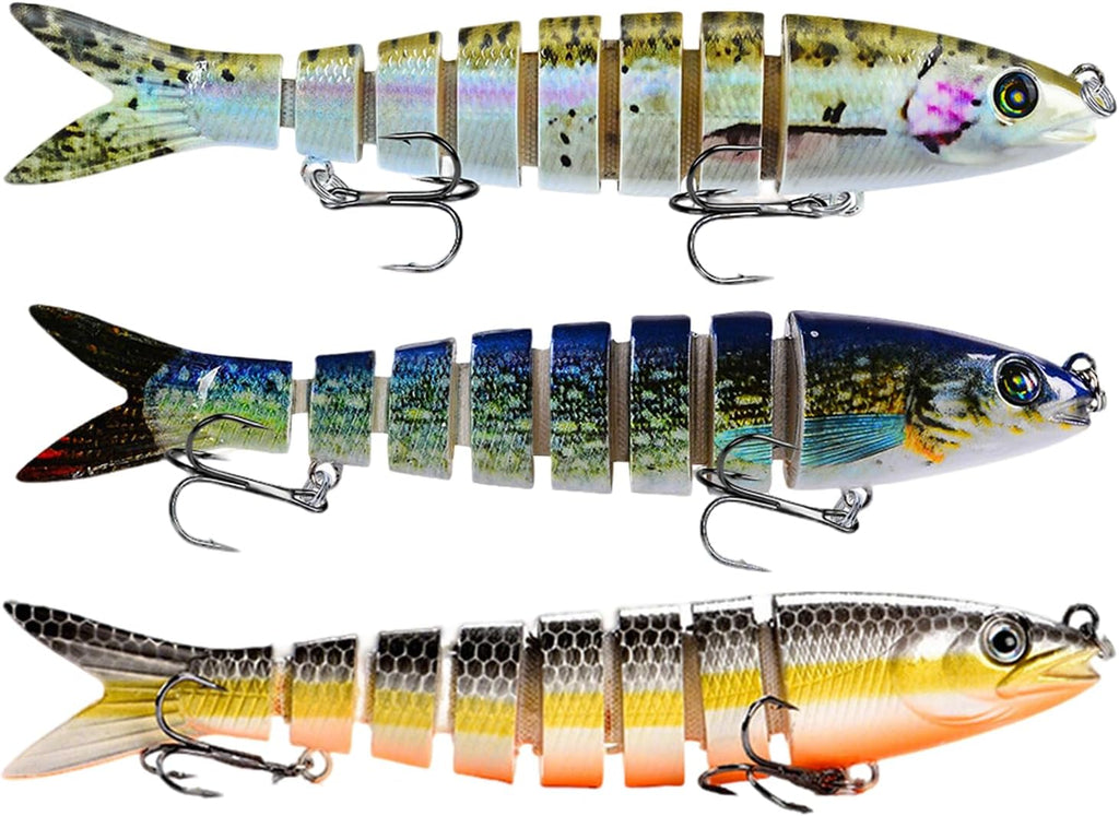 Keenjorika Multi-Jointed Swimbaits, 3 Pack Slow-Sinking Segmented Fishing Lures with Rattle and Treble Hooks for Bass, Trout, Pike and Walleye, Freshwater and Saltwater
