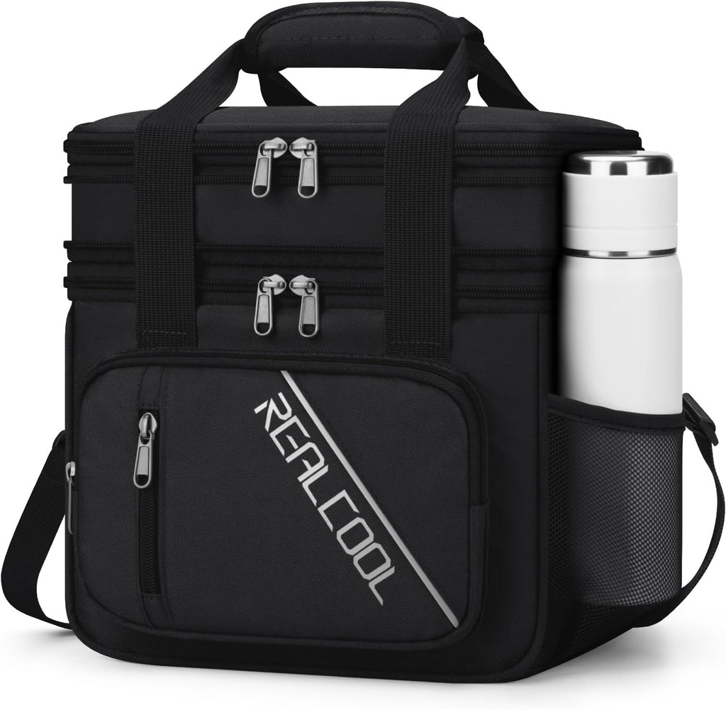 RealCool Insulated Lunch Bag, Portable Double Deck Lunch Box for Men Women