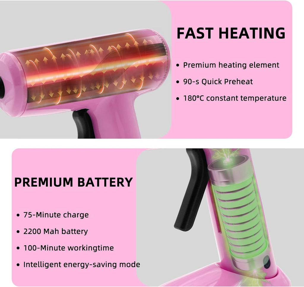 Liumai Cordless Hot Glue Gun Kit with 30pcs Mini Glue Sticks, USB Rechargeable Mini Glue Gun with Carrying Case, Stand-Up Base, Smart Power-Off Hot Melt Glue Gun for Crafting, Pink