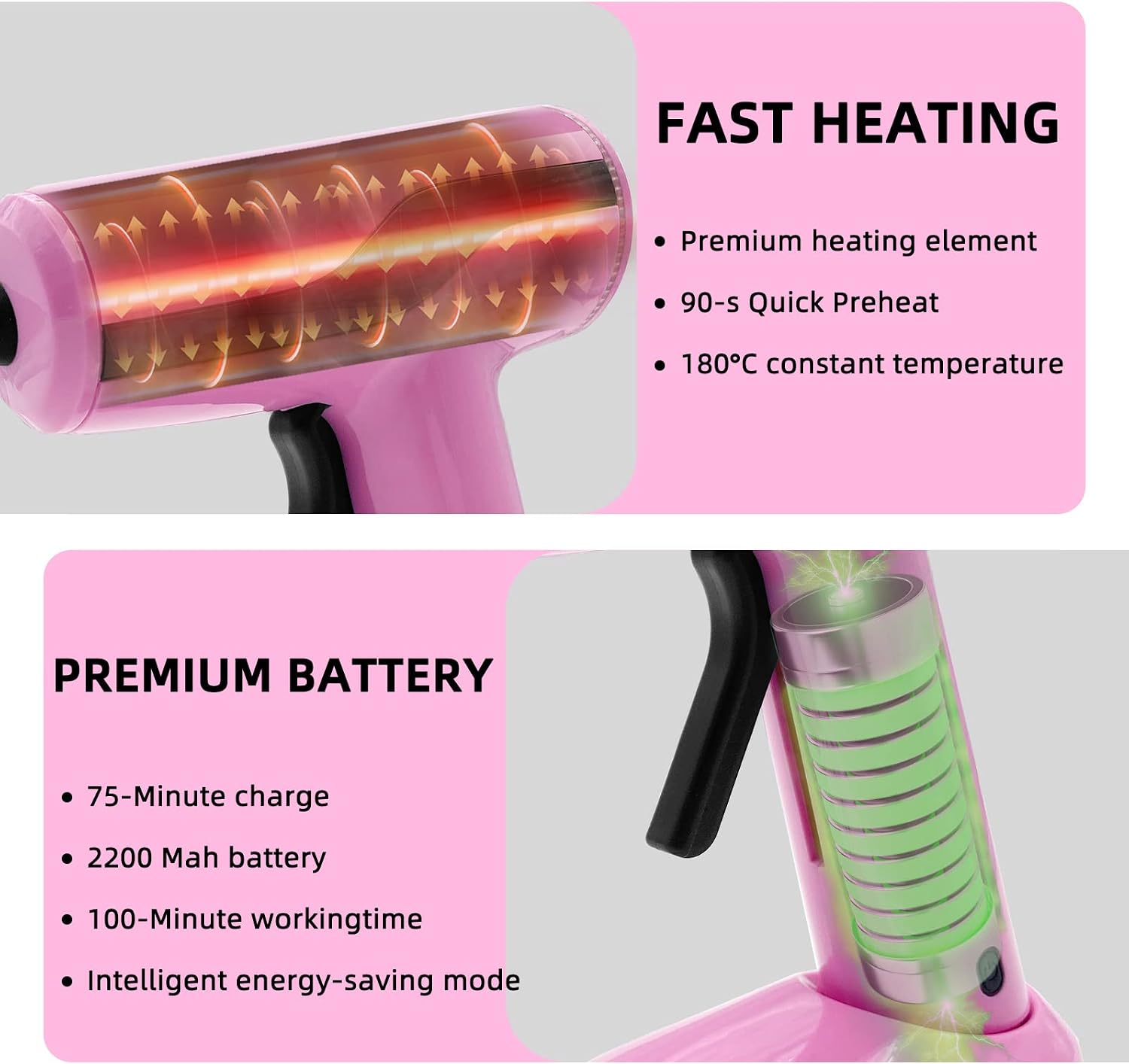 Liumai Cordless Hot Glue Gun Kit with 30pcs Mini Glue Sticks, USB Rechargeable Mini Glue Gun with Carrying Case, Stand-Up Base, Smart Power-Off Hot Melt Glue Gun for Crafting, Pink
