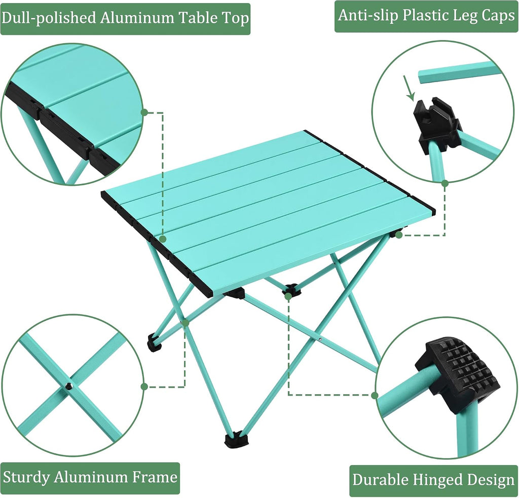 Grope Portable Camping Table,Aluminum Folding Beach Table (Sky Blue-S)