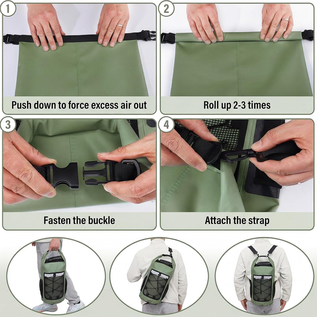 Dry Bag, 25L Waterproof Backpack, Outdoor Roll-Top Dry Bags for Kayaking