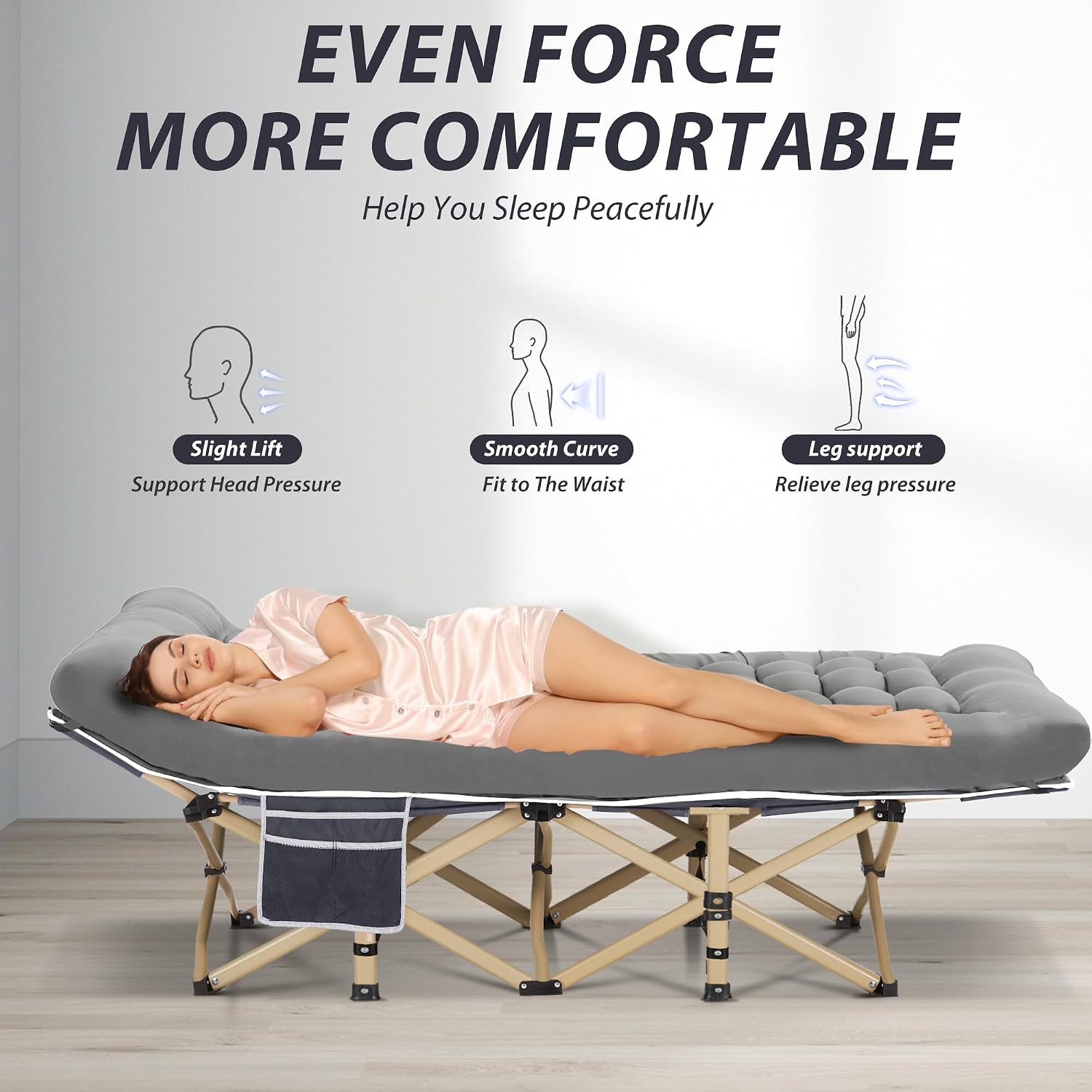 Folding Camping Cot with Mattress for Adults,28" Wide,600LBS