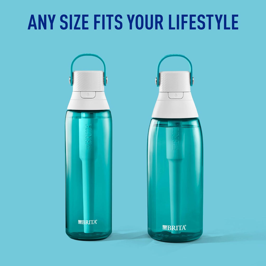 Brita Hard-Sided Plastic Premium Filtering Water Bottle, BPA-Free, Reusable, Replaces 300 Plastic Water Bottles, Filter Lasts 2 Months or 40 Gallons, Includes 1 Filter, Sea Glass - 26 oz