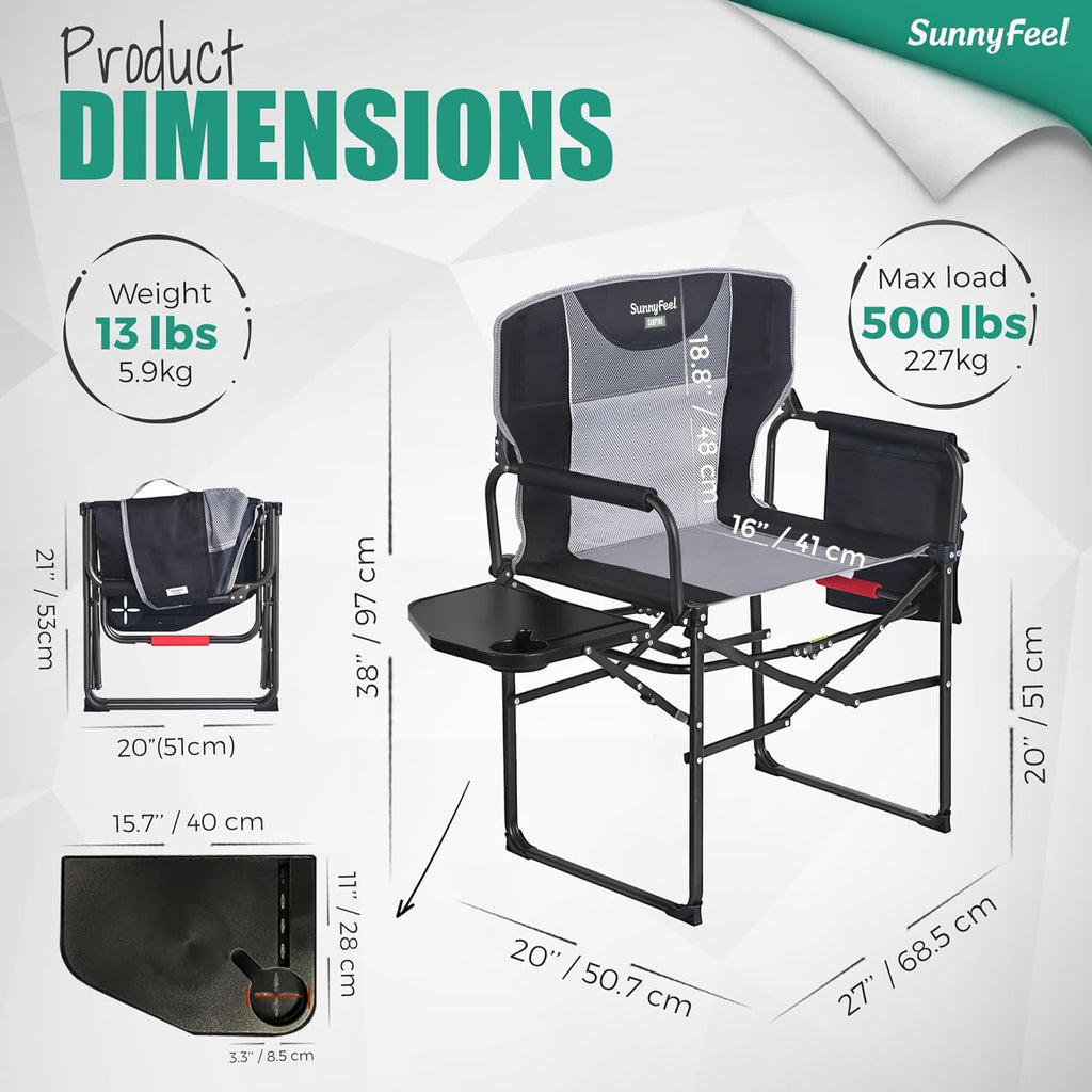 SUNNYFEEL Oversized Directors Camping Chair for Adults with Side Table