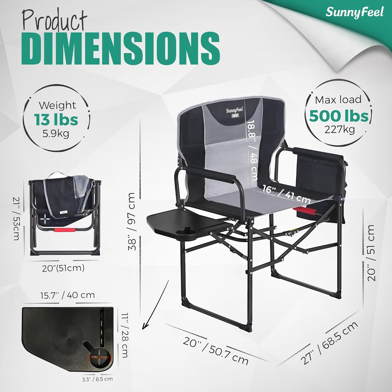 SUNNYFEEL Oversized Directors Camping Chair for Adults with Side Table
