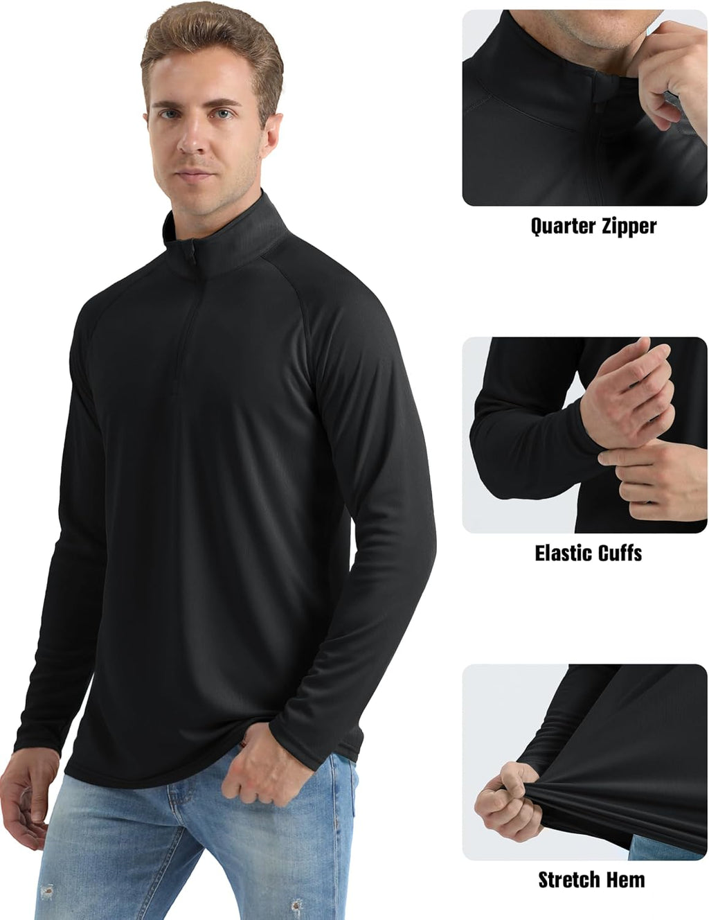 MAGCOMSEN Men's Long Sleeve Sun Shirts UPF 50+ Tees 1/4 Zip Fishing Running Rash Guard Athletic T-Shirts
