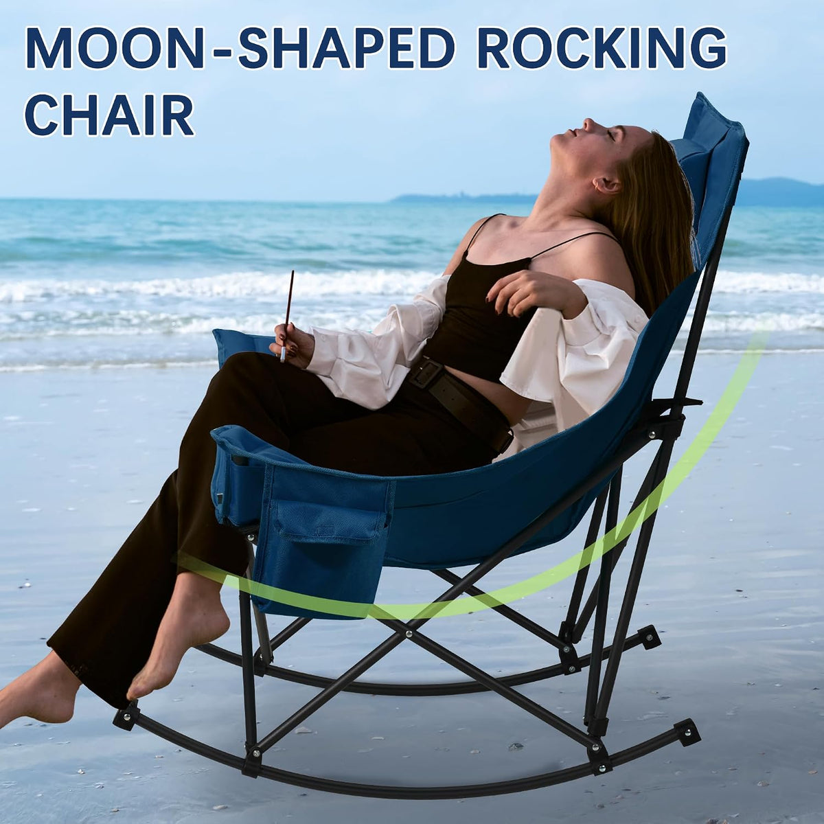 Unisakey Oversize Foldable Rocking Camping Chair300lbs Capacity,Blue