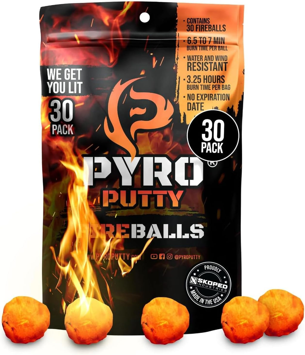Pyro Putty Fire Balls: Fire Plugs Fire Starter with 7 Minute Burn Time, Waterproof, Weatherproof Emergency Kit Survival Gear Essential - 30 Pack