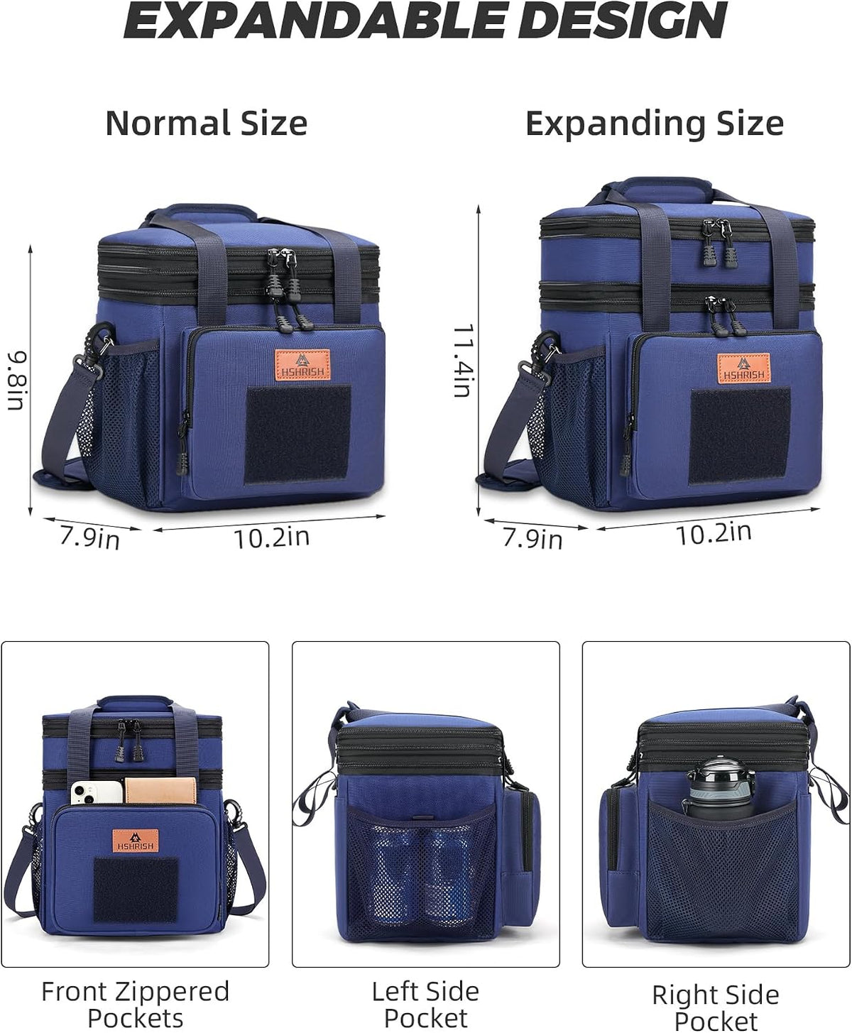 HSHRISH Expandable Large Tactical Lunch Box for Adults, Durable Insulated Lunch Bags with Shoulder Strap, Cooler Bag for Men Women Work Outdoor Picnic Trips,Blue