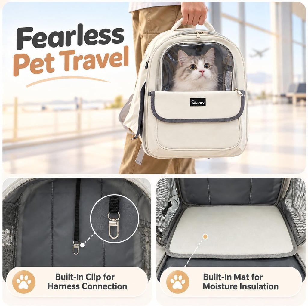 Cat Backpack Carrier 15" L x 9.6" W x 13.6" H, Off-White