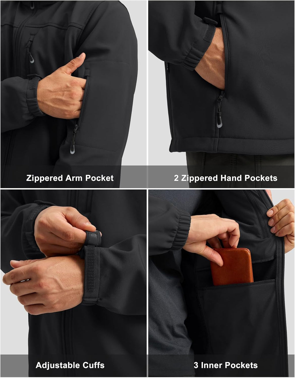 Pudolla Men's Softshell Jacket Hooded Fleece Lined Coats for Outdoor Work