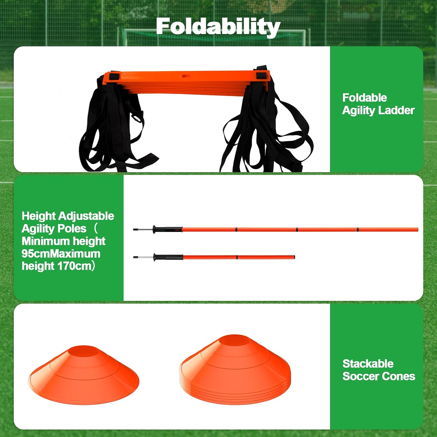 24Pcs Soccer Agility Training Equipment Set Ultimate Agility Poles Cones Ladder More for Quick Assembly and Easy Portability Suitable for All Skill Levels Enhance Speed Agility Training