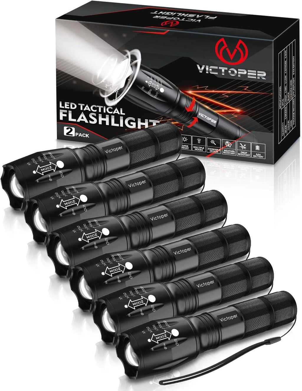 Victoper LED Flashlights, High Powered High Lumens Super Bright Tactical Flashlight, Rechargeable, 5 Modes Zoomable Waterproof Flash Lights for Emergency, Outdoor, Home, Camping, Hiking