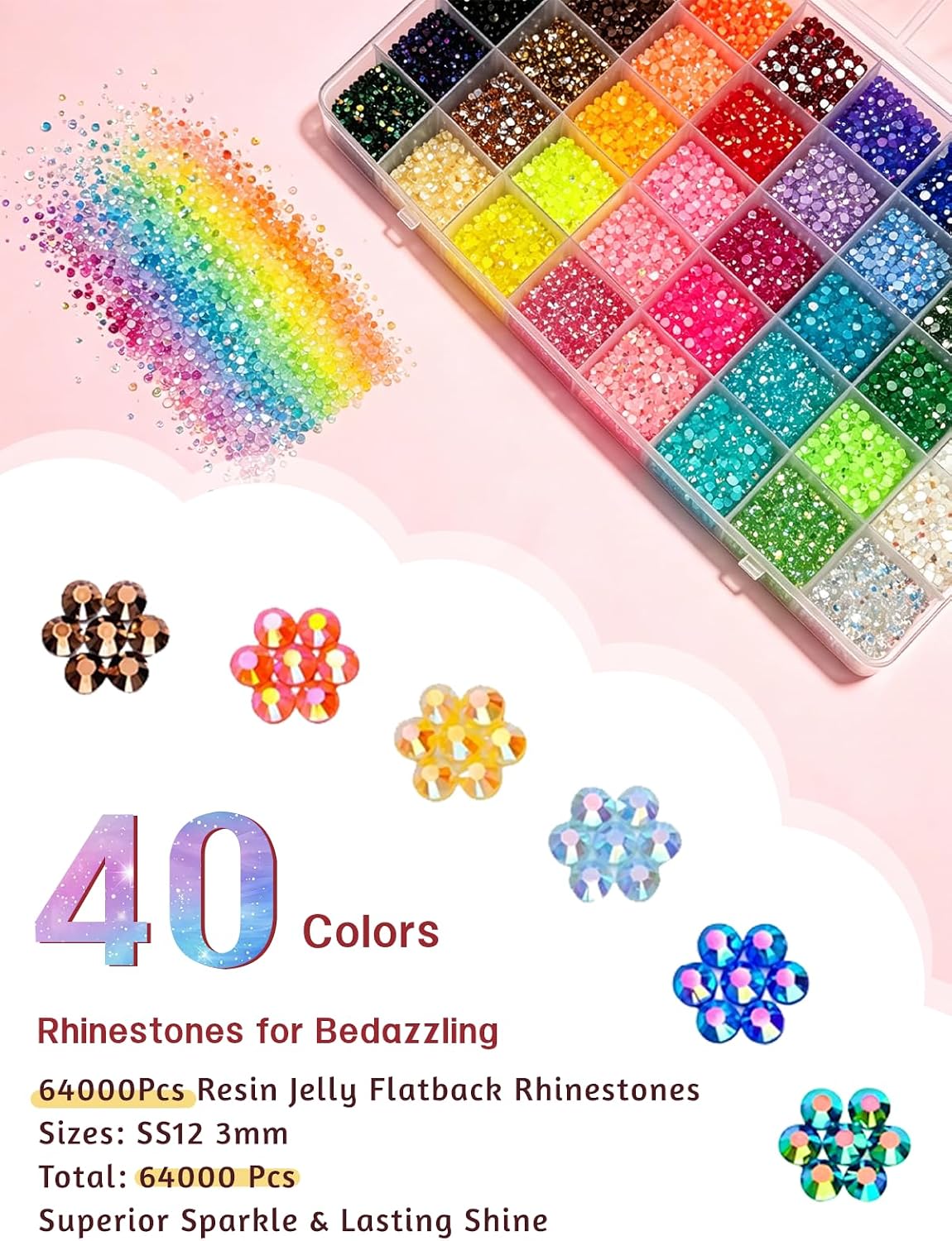 64032Pcs Bedazzling Kit, 40Colors 3mm Bedazzler Kit with Rhinestones